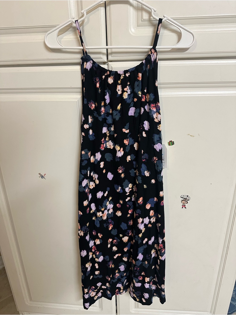 Black Floral Slip Dress with Pastel Blossoms